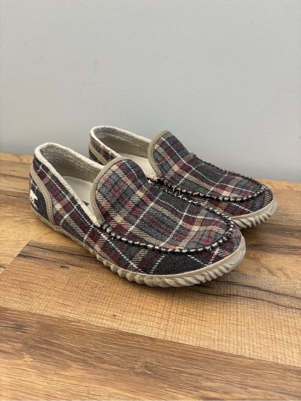 Sorel Dude Moc Slippers Brown Ancient Fossil Plaid Check Men’s